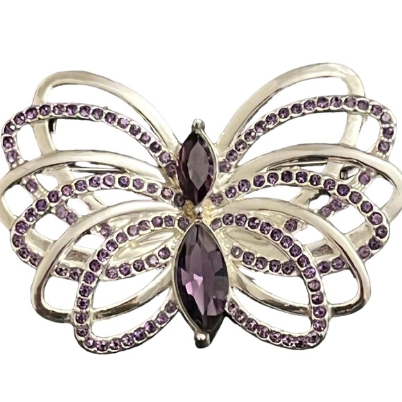 Dana Buchman Jewelry - Dana Buchman Silver Tone Butterfly Brooch Purple Rhinestone Wings Insect